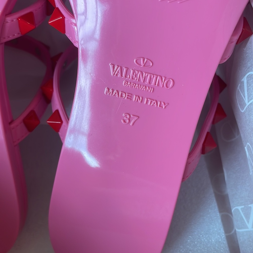 Valentino rockstud jelly pink red pvc thong sandal flat sz 37 with box - Picture 12 of 12